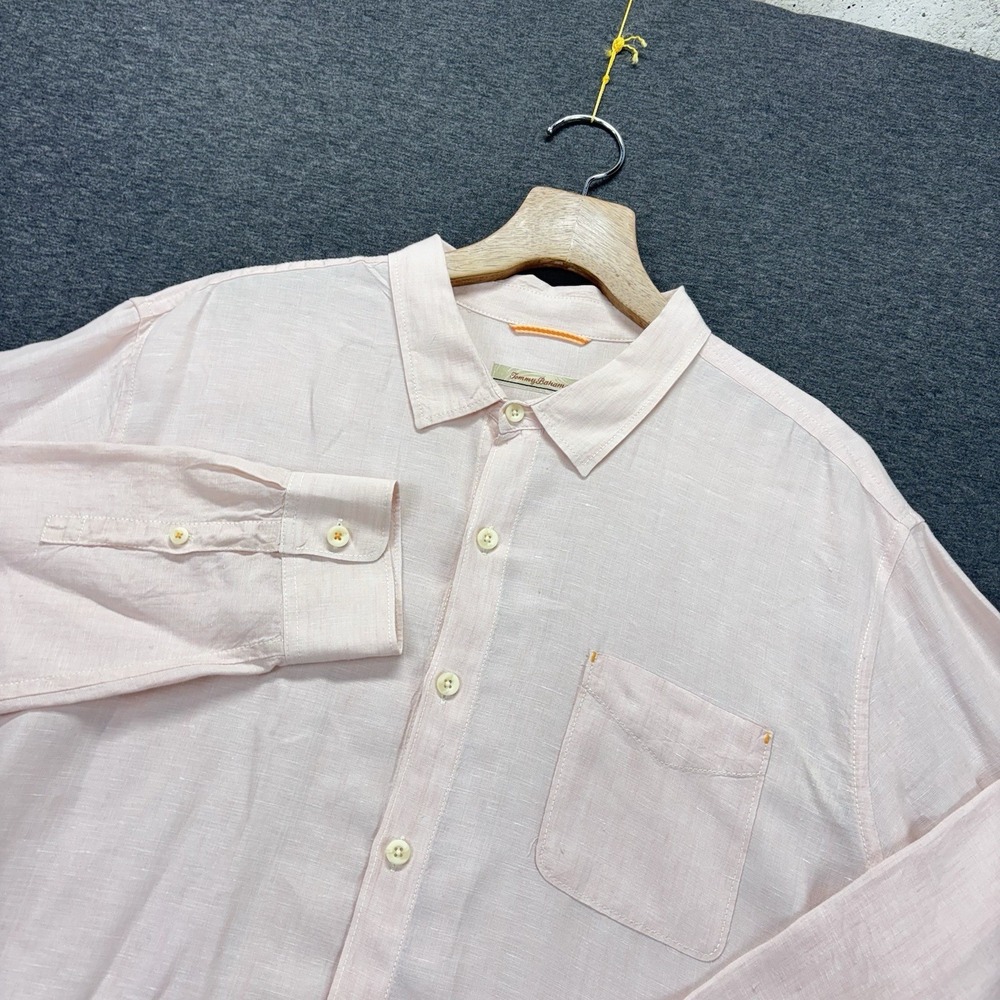 Tommy Bahama Linen Shirt Mens 3XL Pink Relax‎ Long Sleeves Button Up Coastal